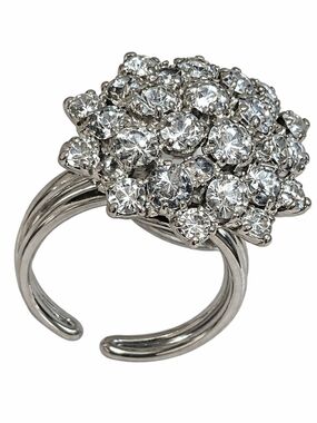 Vintage Signed Park Lane Silver Tone Clear Rhinestone Cluster Cocktail Ring 5